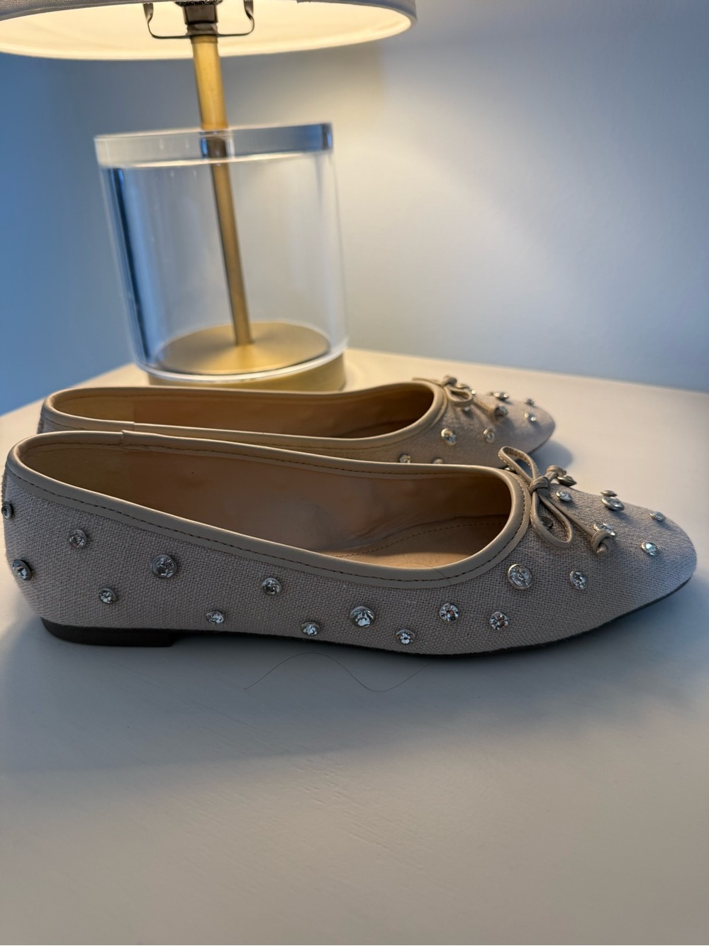 SCHUTZ Champagne Crystal-Embellished Ballet Flats